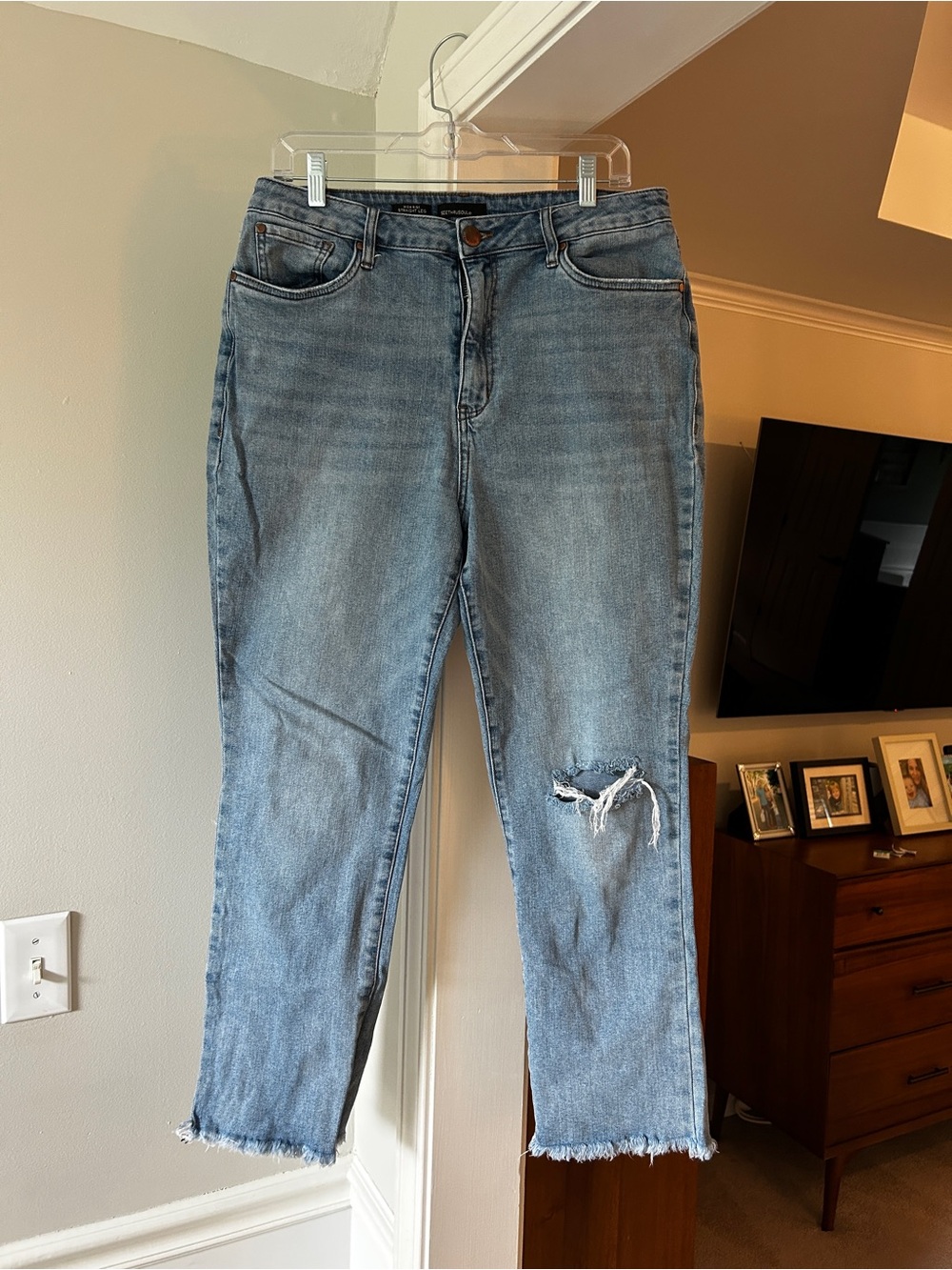 See Thru Soul Light Blue Distressed Cropped Jeans with Raw Hem